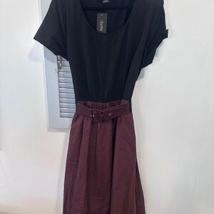 City Chic Paris Days Dress Truffle / Black Belted Size 20W NWT